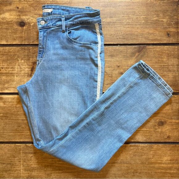 Levi’s Classic Mid Rise Skinny Jeans Size 32 Metallic Sides Light Wash - Picture 1 of 8